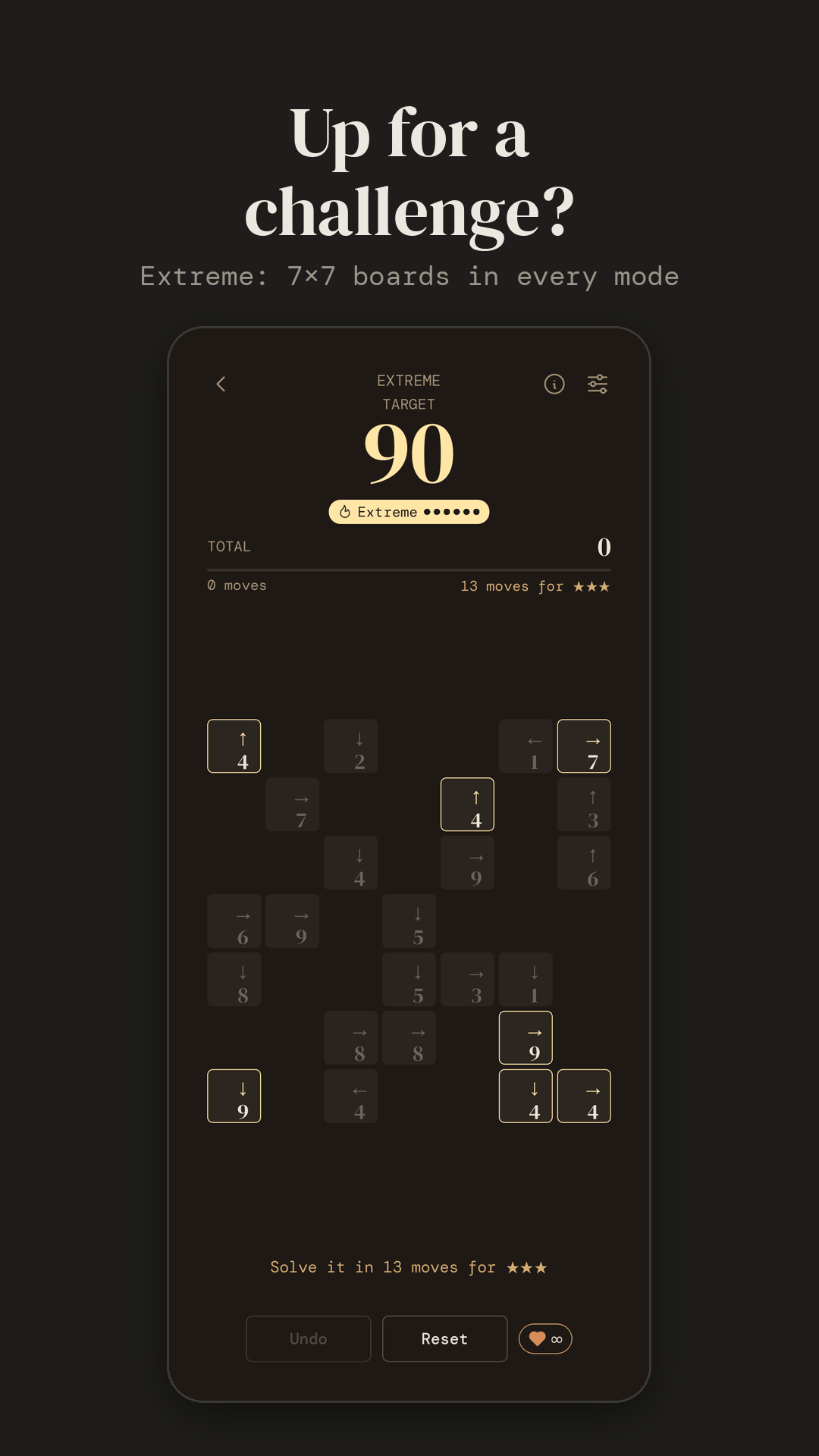 An Extreme puzzle on a 7 by 7 board, target 90
